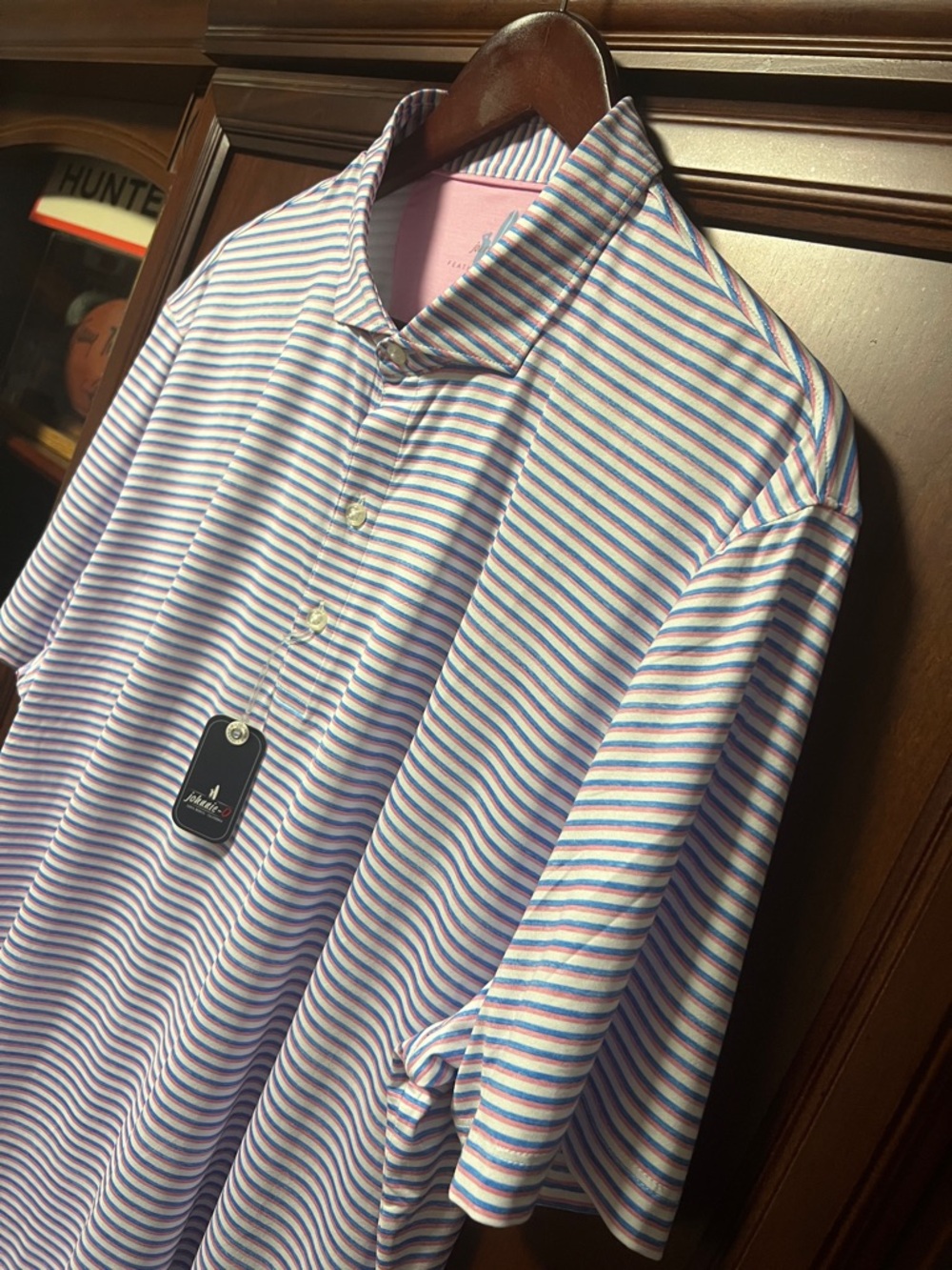 Brand New Johnnie-O Santa Monica Blue, Pink &white stripe Golf ⛳️ Tennis 🎾 Polo